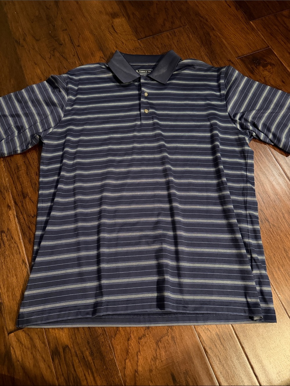 Pebble Beach Navy and Light Gray Striped Polo Shirt